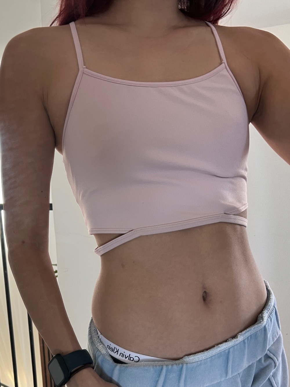 Alo S Light Pink Strappy Crop Tank Top